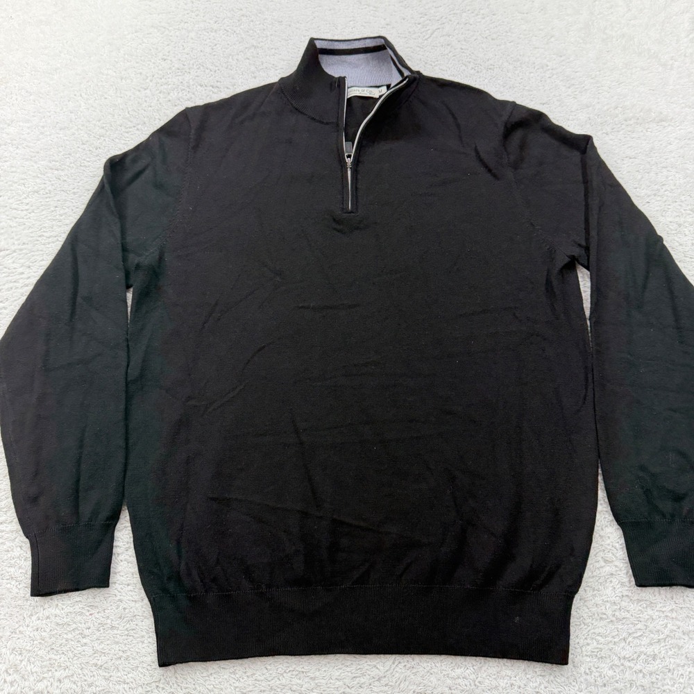 Collars‎ & Co Australian Merino Wool Quarter Zip Pullover Sweater Mens M Black
